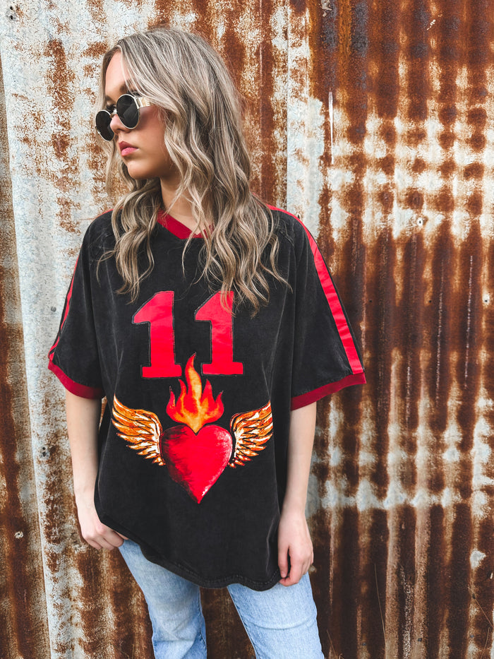 Lucky Eleven Oversized Tee - Charcoal