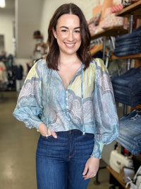 Skyla Top - Blue & Green Paisley
