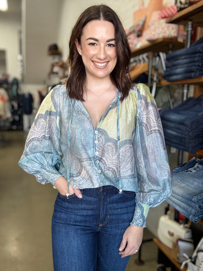 Skyla Top - Blue & Green Paisley