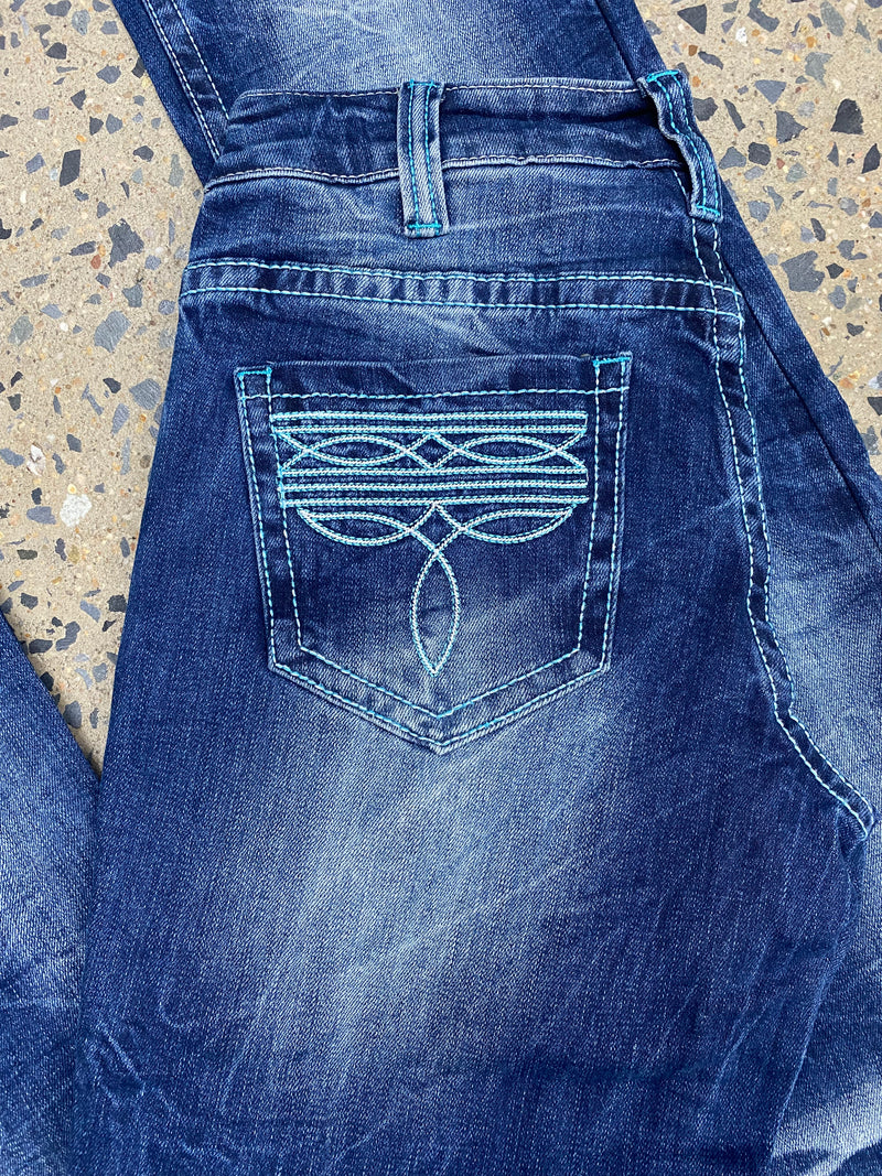 Cowgirl Tuff Jeans - Turquoise Boot Stitch
