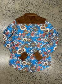 Cowgirl Tuff Pullover Arena Shirt - Floral With Brown Suede