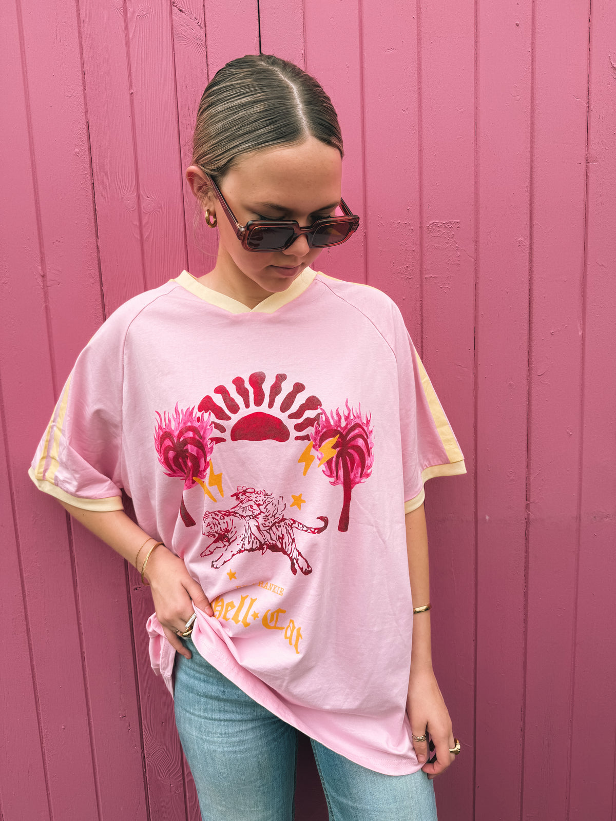 Hellcat Oversized Tee - Pink & Yellow