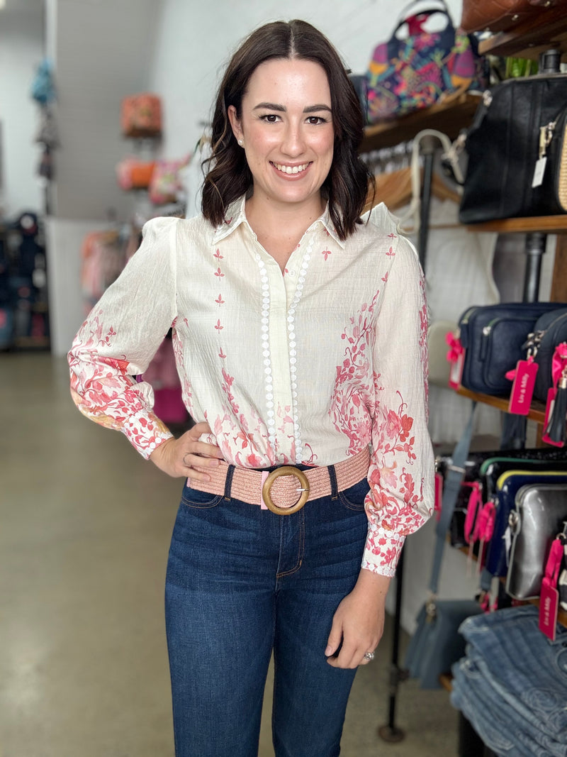 Blair Top - White & Pink Floral