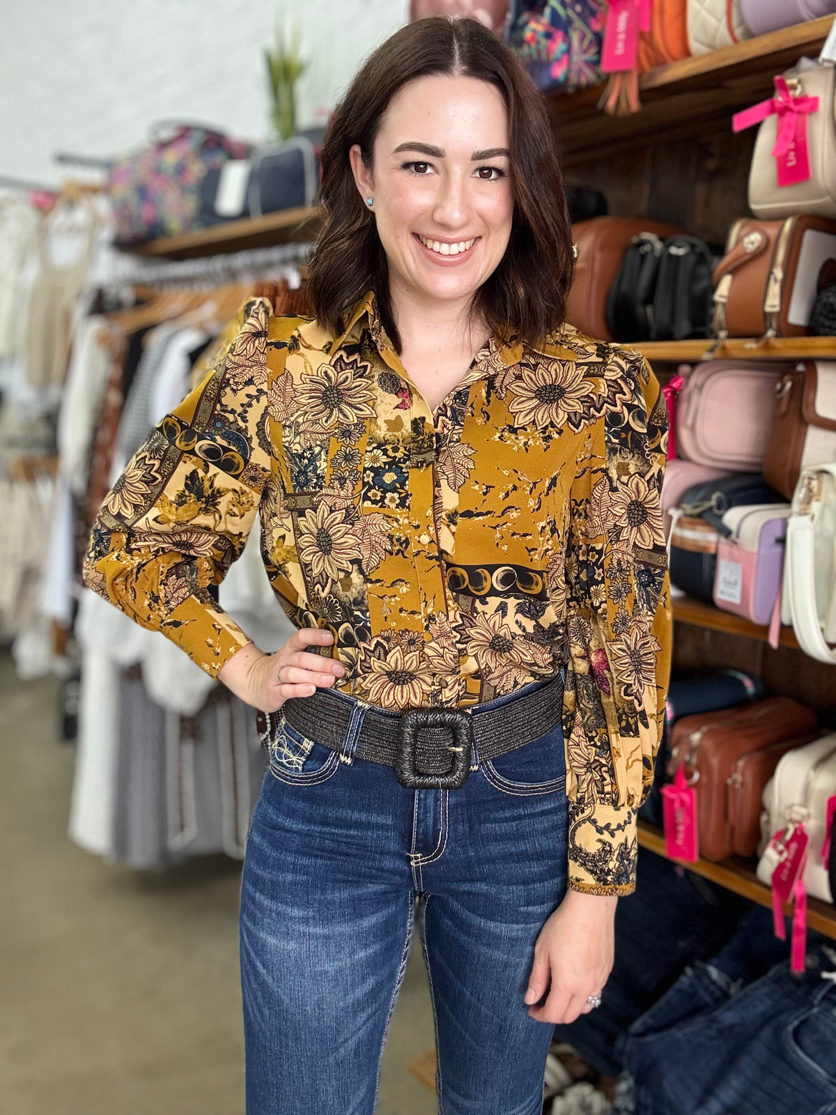 Norah Top - Mustard Florals
