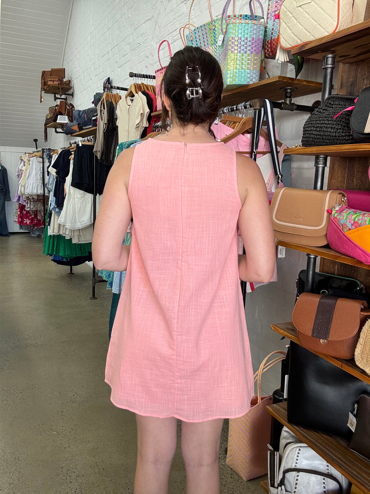 Faye Mini Dress - Peach & Brown