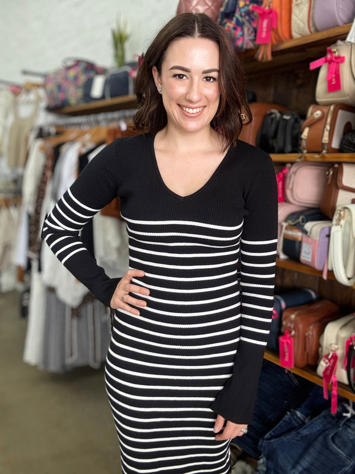 Milani Dress - Black & White Stripe