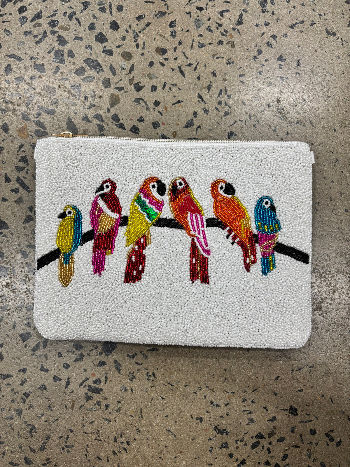 Beaded Clutch - White Parrot