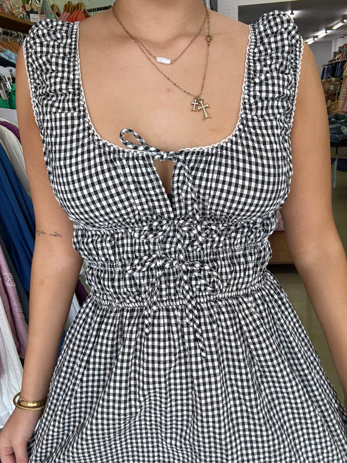 Charli Mini Dress - Black & White Gingham