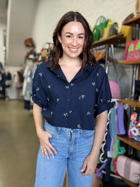 Seili Crop Top - Navy With Bows