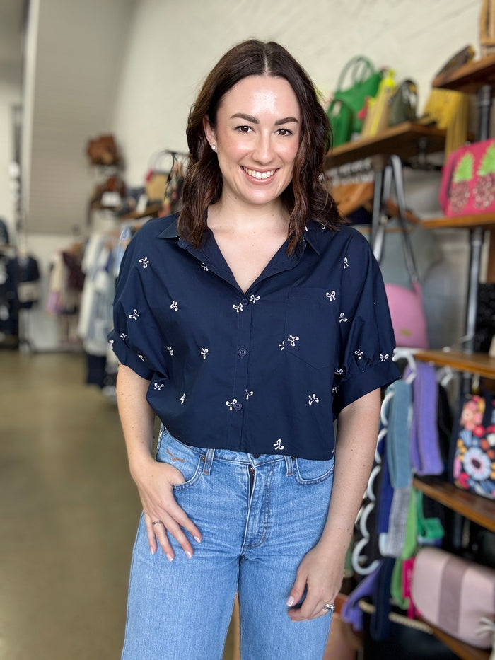 Seili Crop Top - Navy With Bows