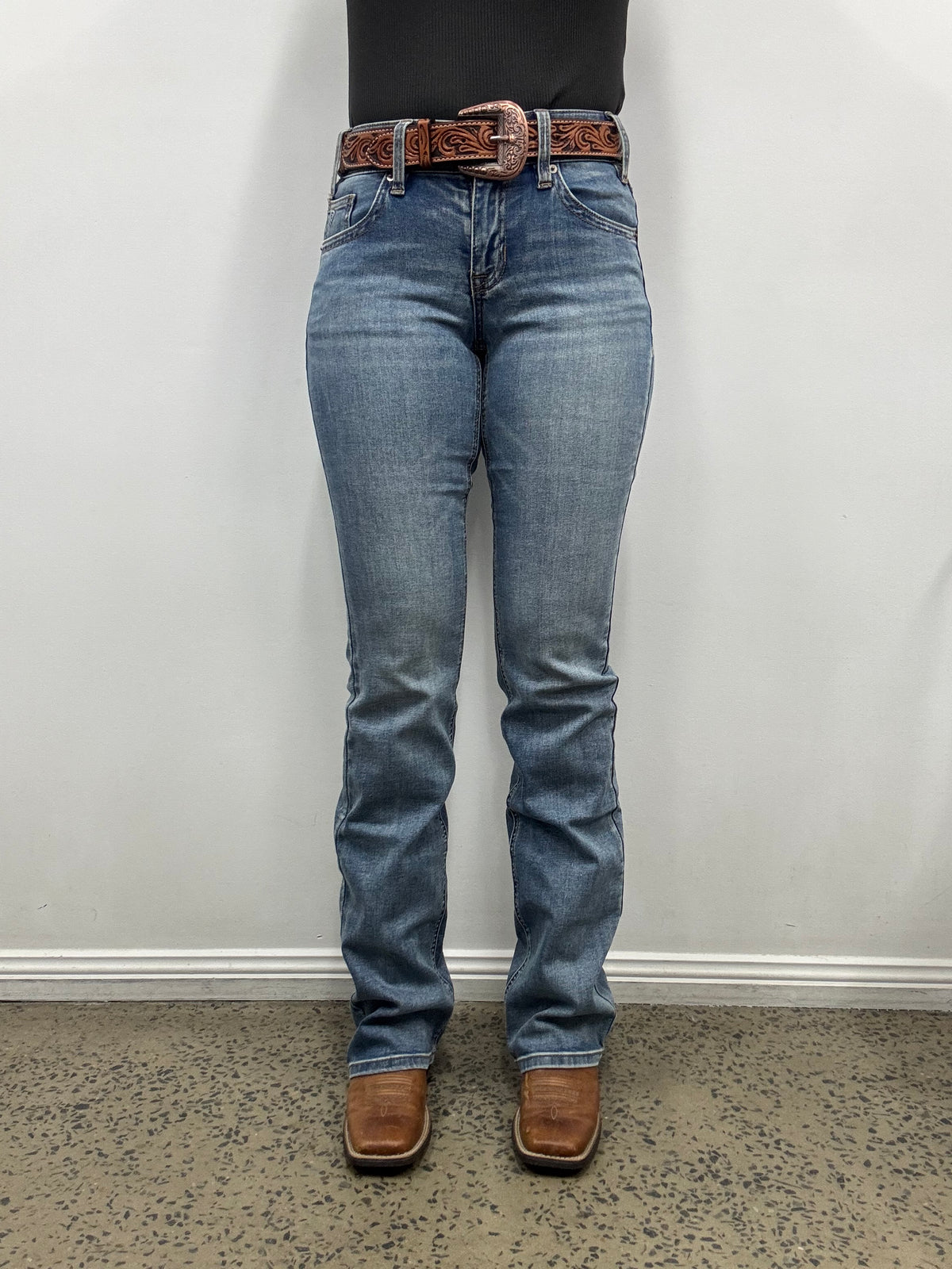 Rock & Roll Cowgirl Jeans - BW4RD09087 - Curve Embroidery Mid Rise Riding Fit