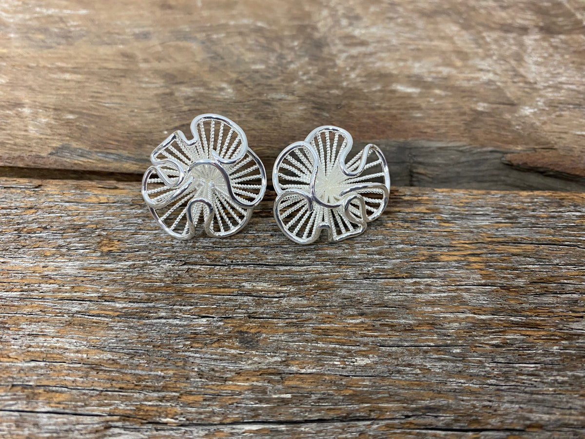 Earrings - Overlapping Silver Petal Swirl Earrings