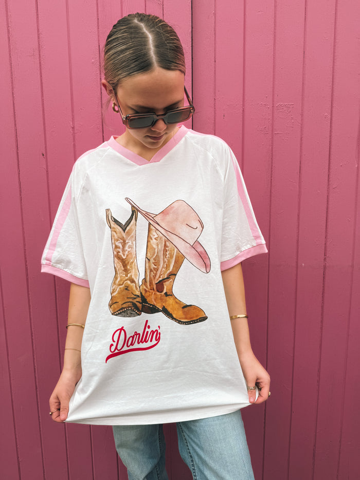 Darlin' Oversized Tee - White & Pink