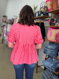 Monet Top - Pink & Red Stripe