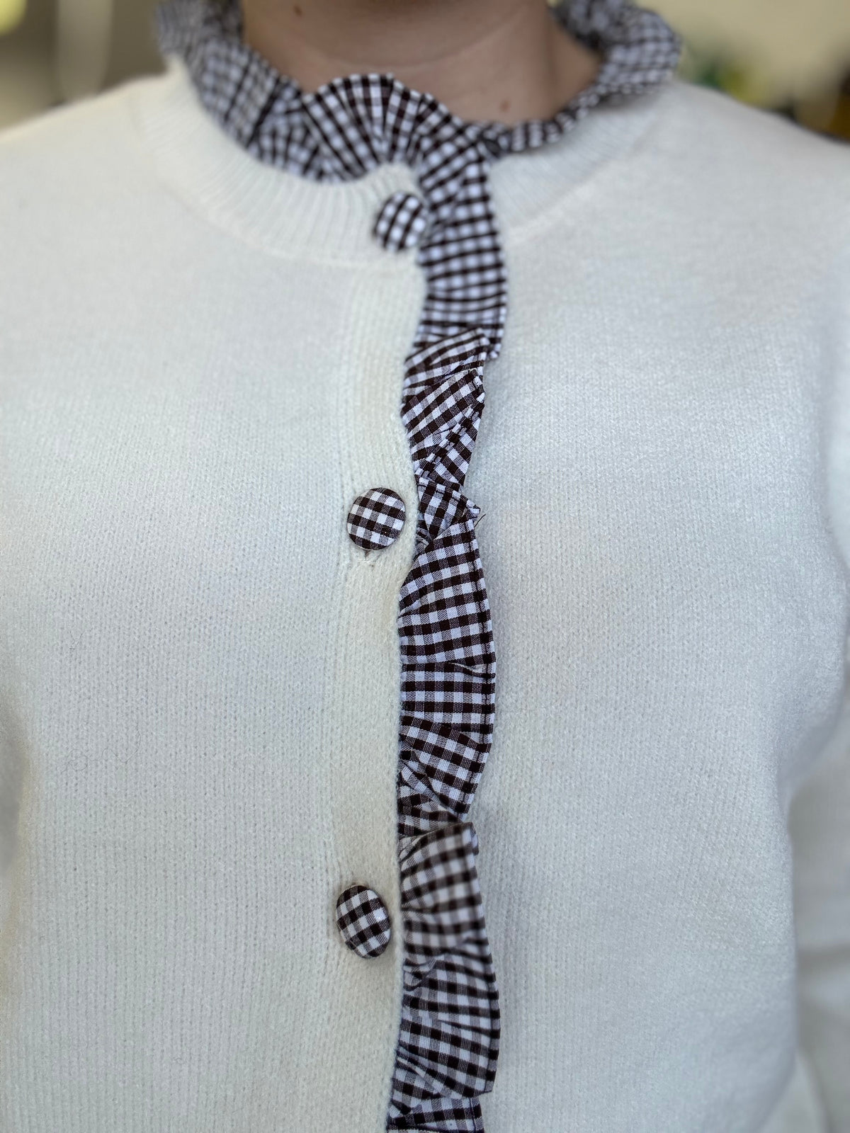Marley Cardigan - Gingham Beige