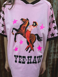 Yeehaw Oversized Tee - Pink & Brown
