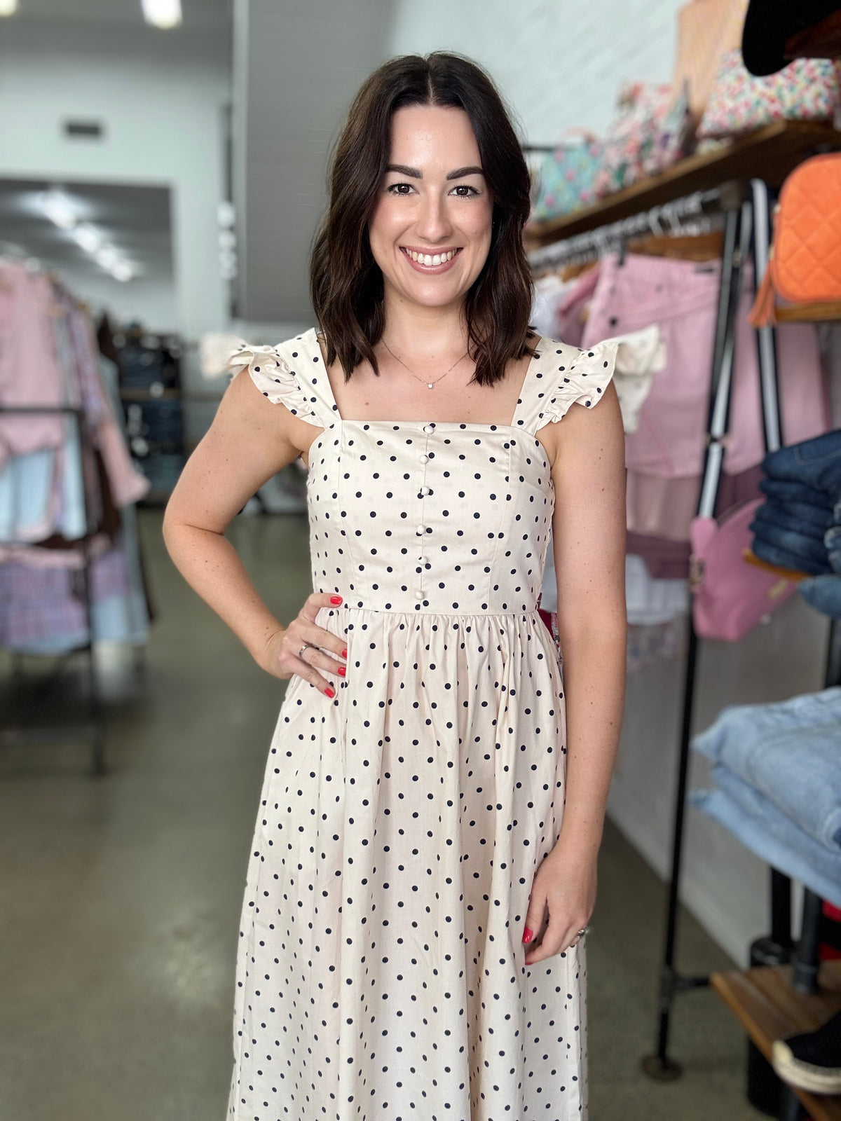 Zyla Dress - Navy Polka Dot