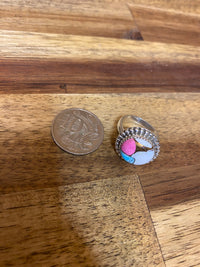 Taffy Adjustable Ring - Silver White Turquoise