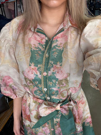 Bridget Dress - Cream and Green Floral