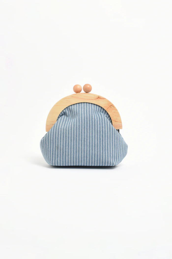 Pinstripe Denim Timber Frame Clutch