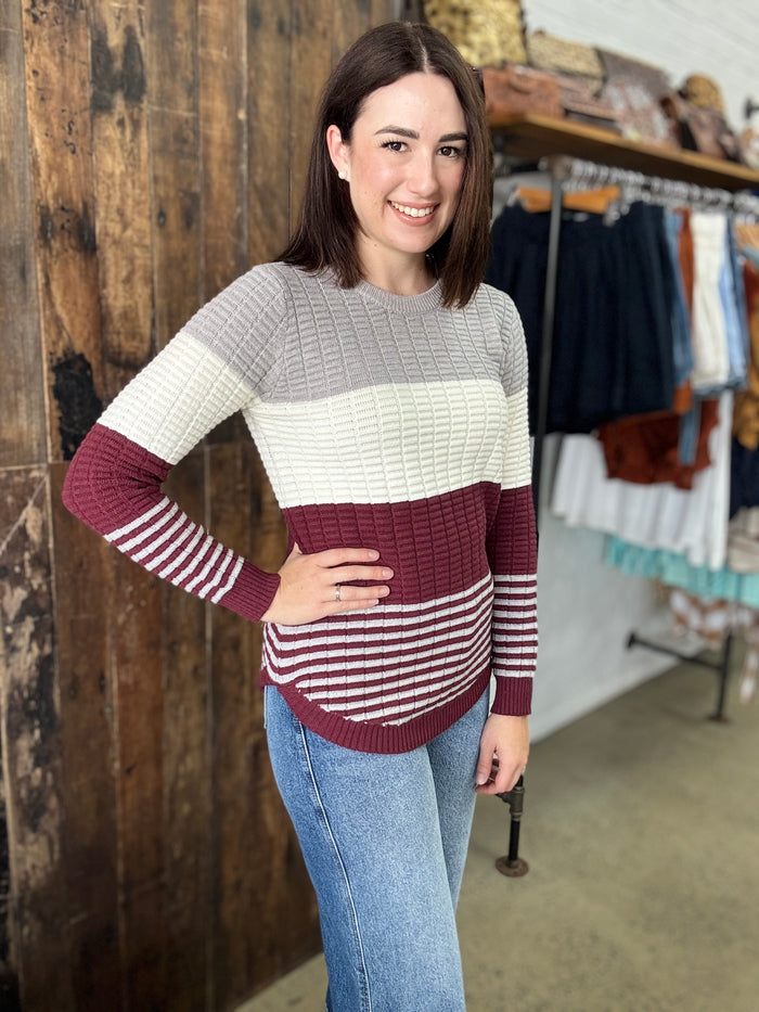 Myra Knit - Burgundy Stripe