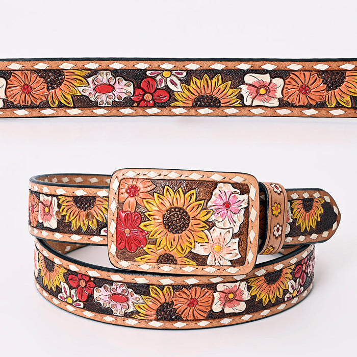 Western Buckle Belt - Floral Stitch