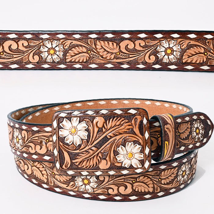 Western Buckle Belt - Tooled Floral