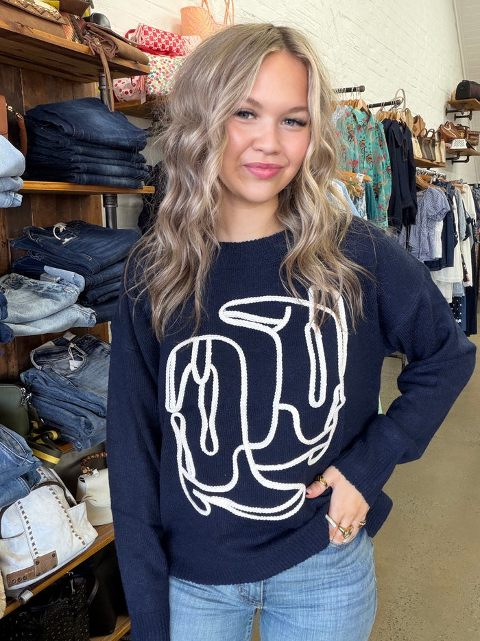 Cowboy Boots Knit - Navy
