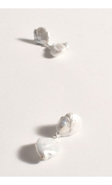 Earrings - Button Pearl Classic Drop Silver