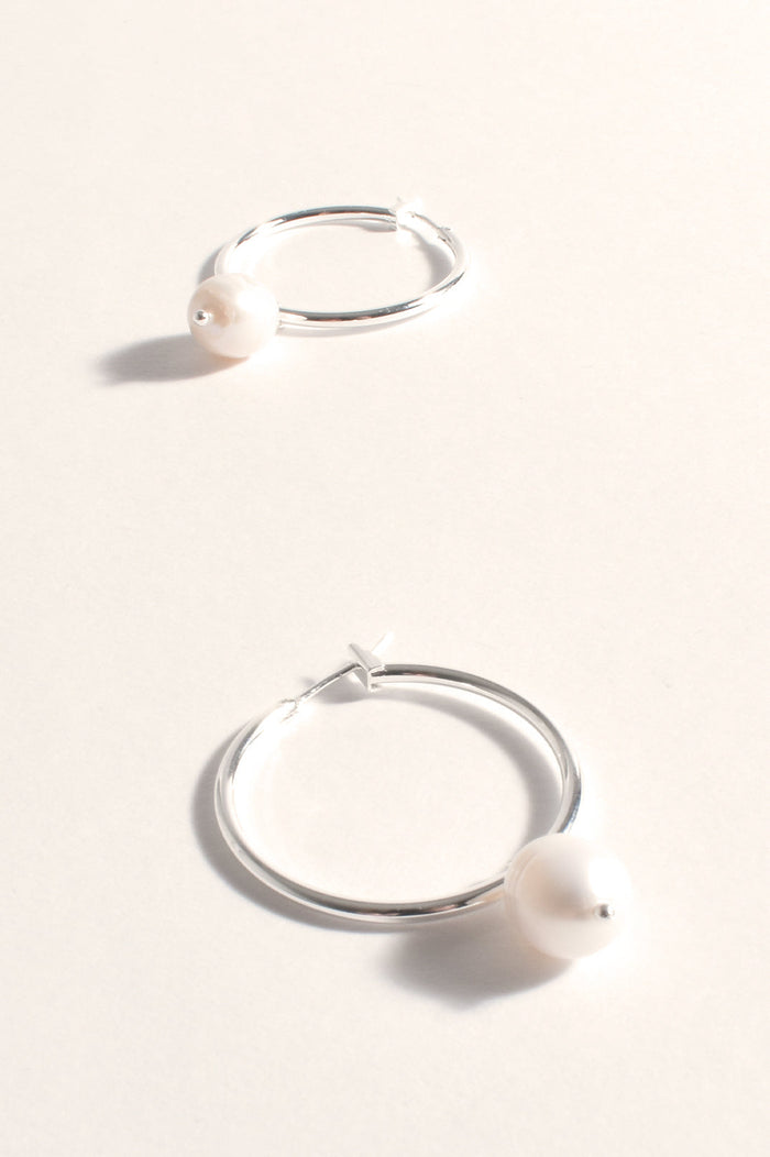 Earrings - Silver Hoop Pearl