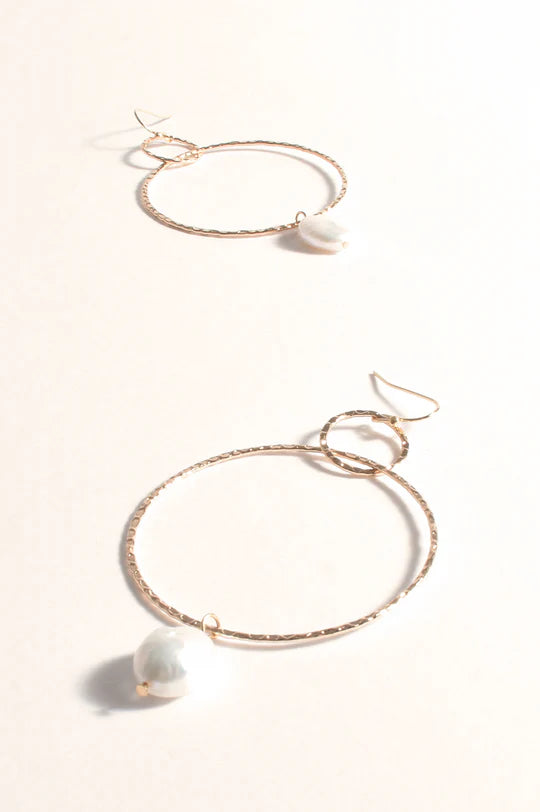 Earrings - Pearl Drop Fine Ring Hook Gold