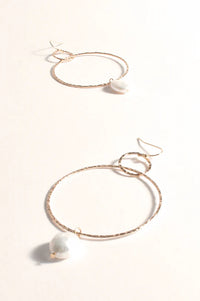 Earrings - Pearl Drop Fine Ring Hook Gold