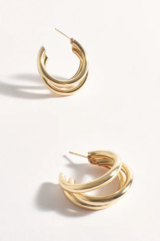 Earrings - Crossover Metal Hoops Gold