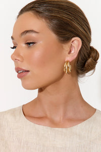 Earrings - Crossover Metal Hoops Gold