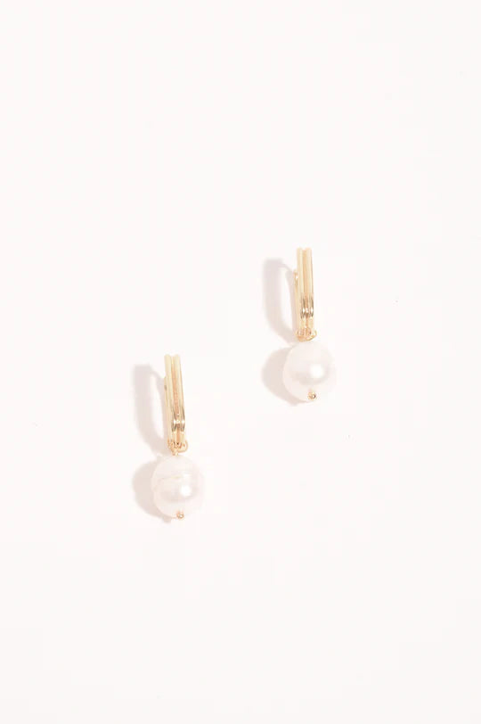 Earrings - Rectangle Link Pearl Drop Earrings Gold
