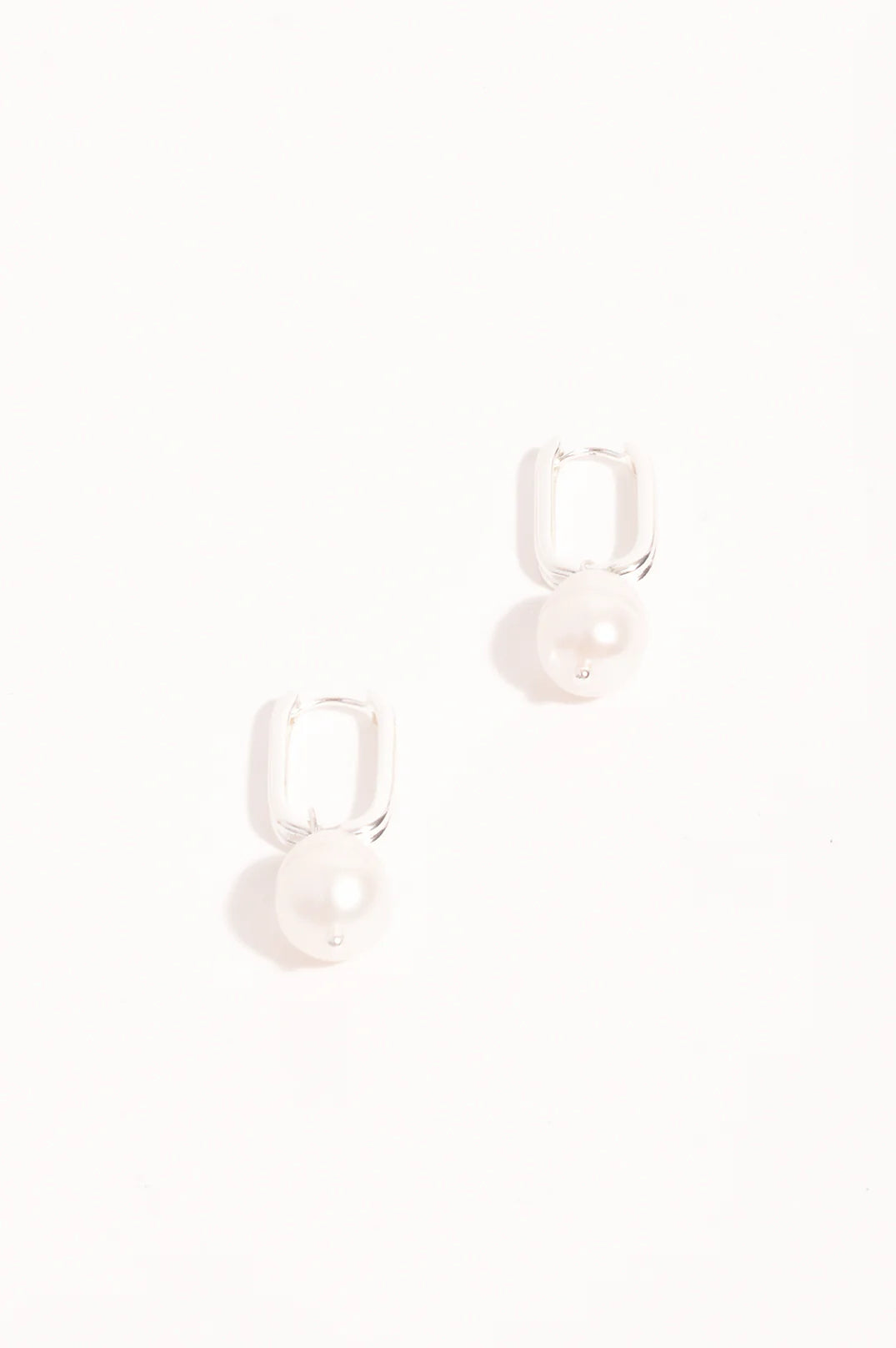 Earrings - Rectangle Link Pearl Drop Earrings Silver
