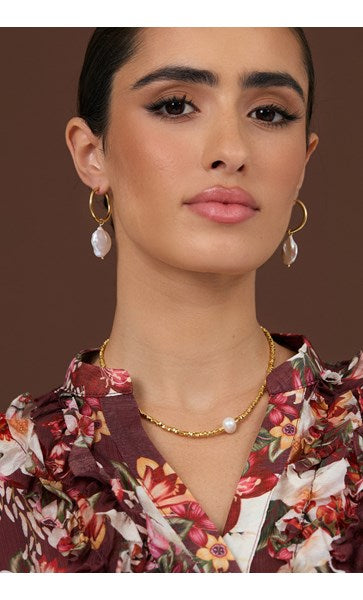 Earrings - Gold Fine Hoop Pearl Drop