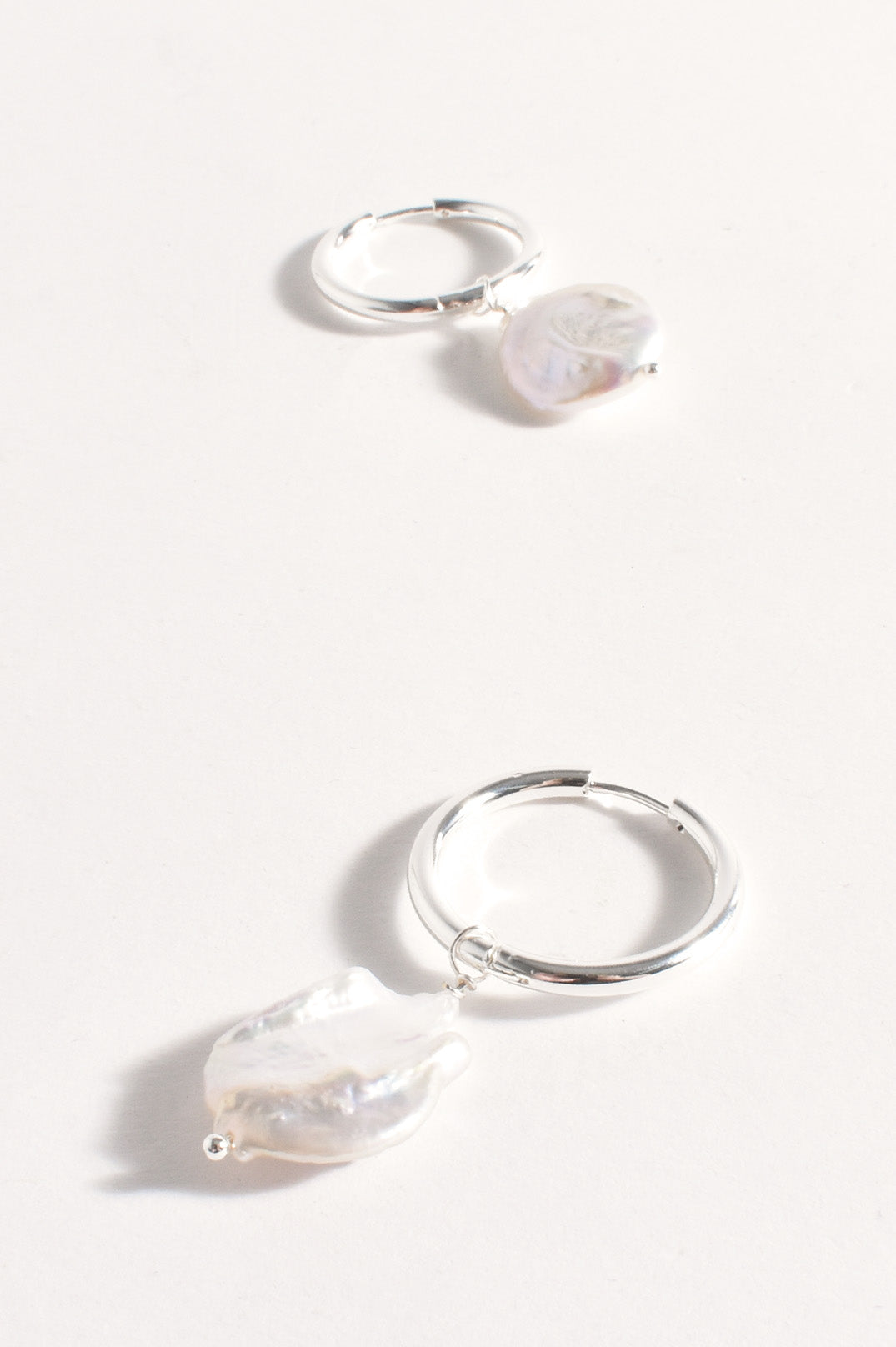 Earrings - Silver Fine Hoop Pearl Drop