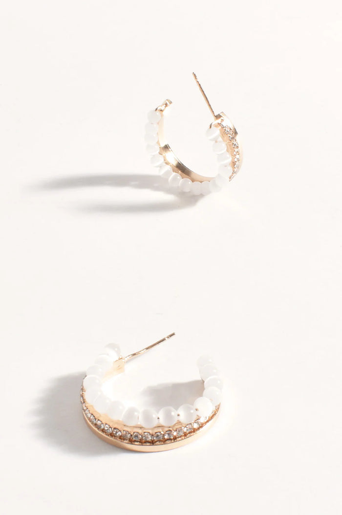 Earrings - Stone Edge Diamante Mini Hoops Gold