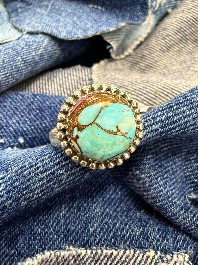 Taffy Adjustable Ring - Silver Turquoise