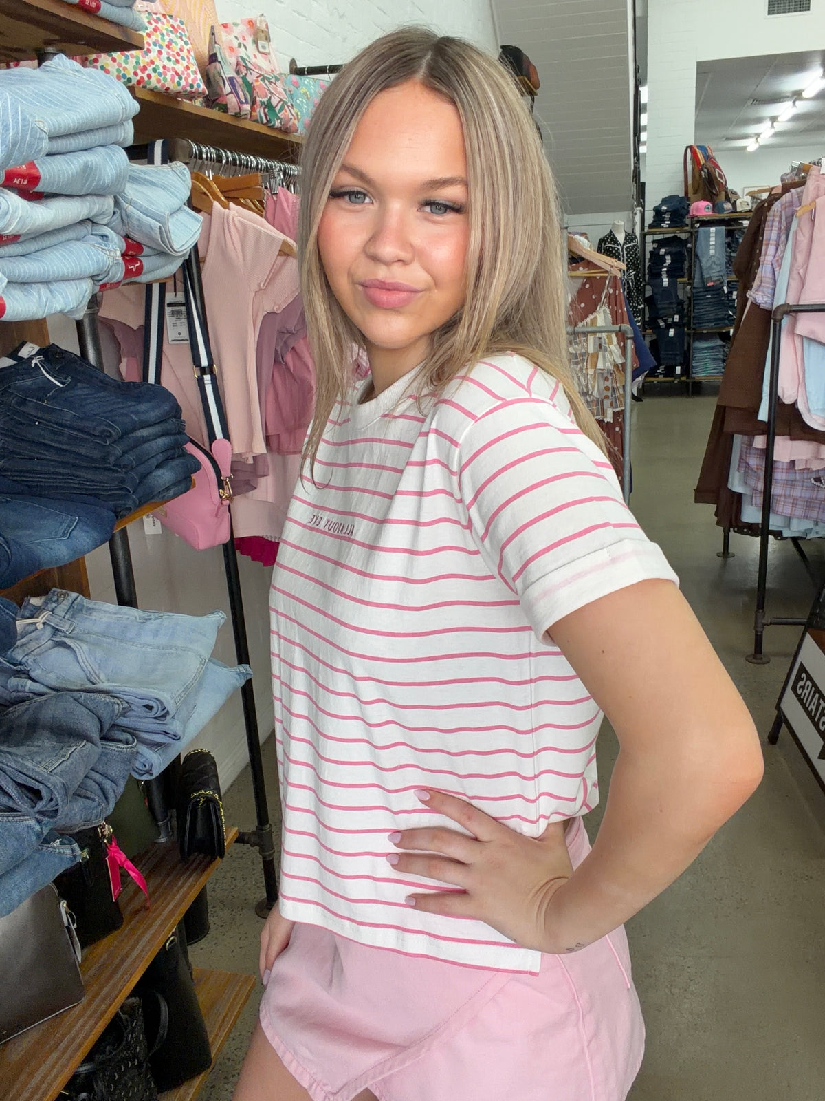 AAE Washed Tee - Pink Stripe