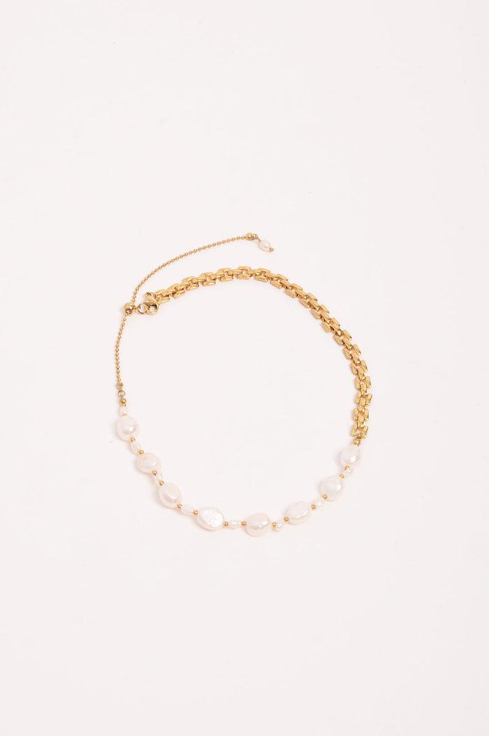 Necklace - Half Pearl Half Gold Chain