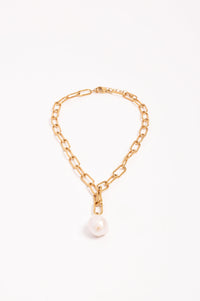 Necklace - Rectangle Link Baroque Pearl Drop