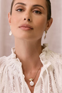 Necklace - Metal Pod Pearl Drop on Leather Cord