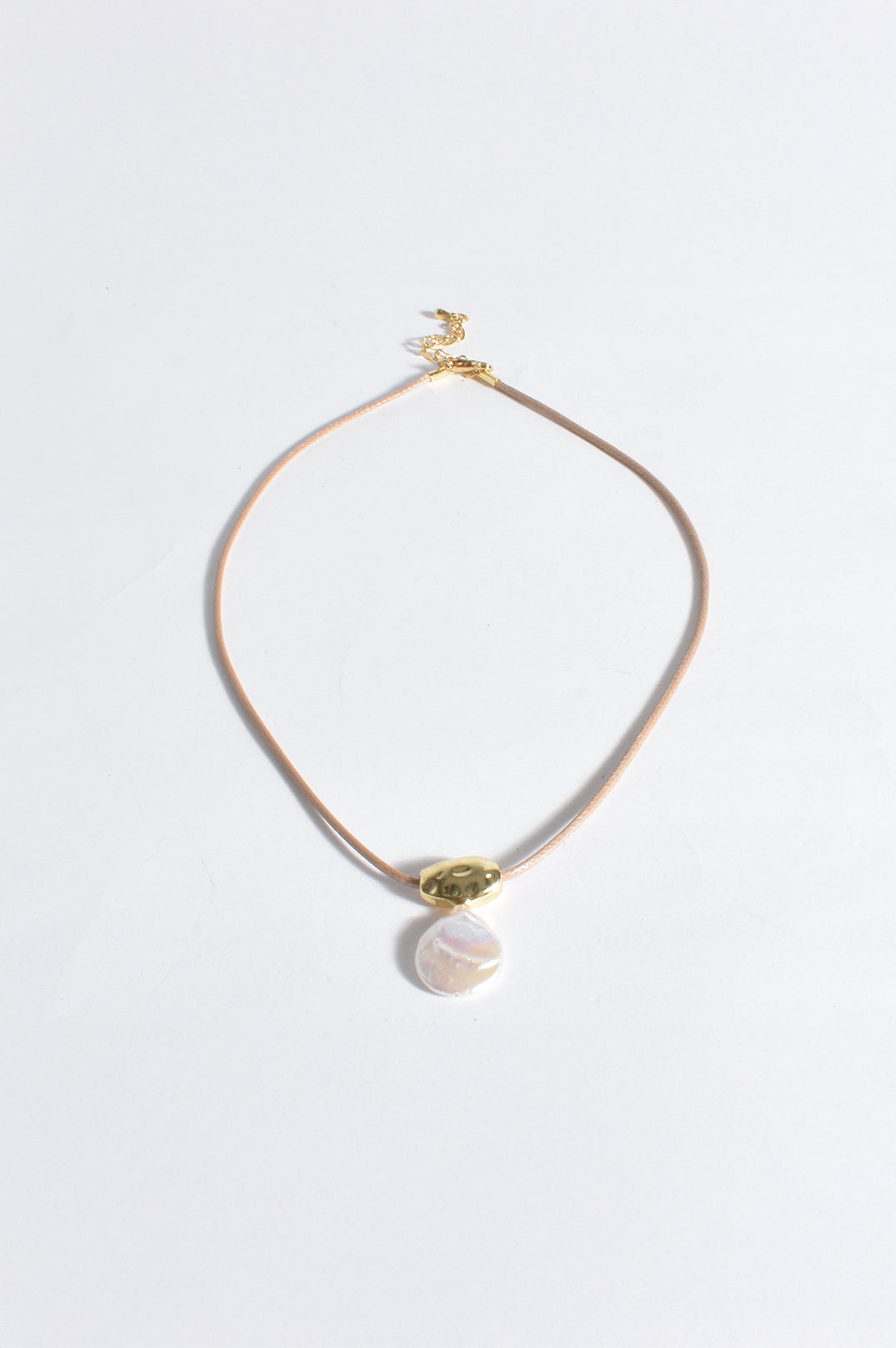 Necklace - Metal Pod Pearl Drop on Leather Cord