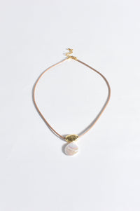 Necklace - Metal Pod Pearl Drop on Leather Cord