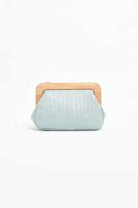 Kimmi Timber Frame Weave Clutch - Blue