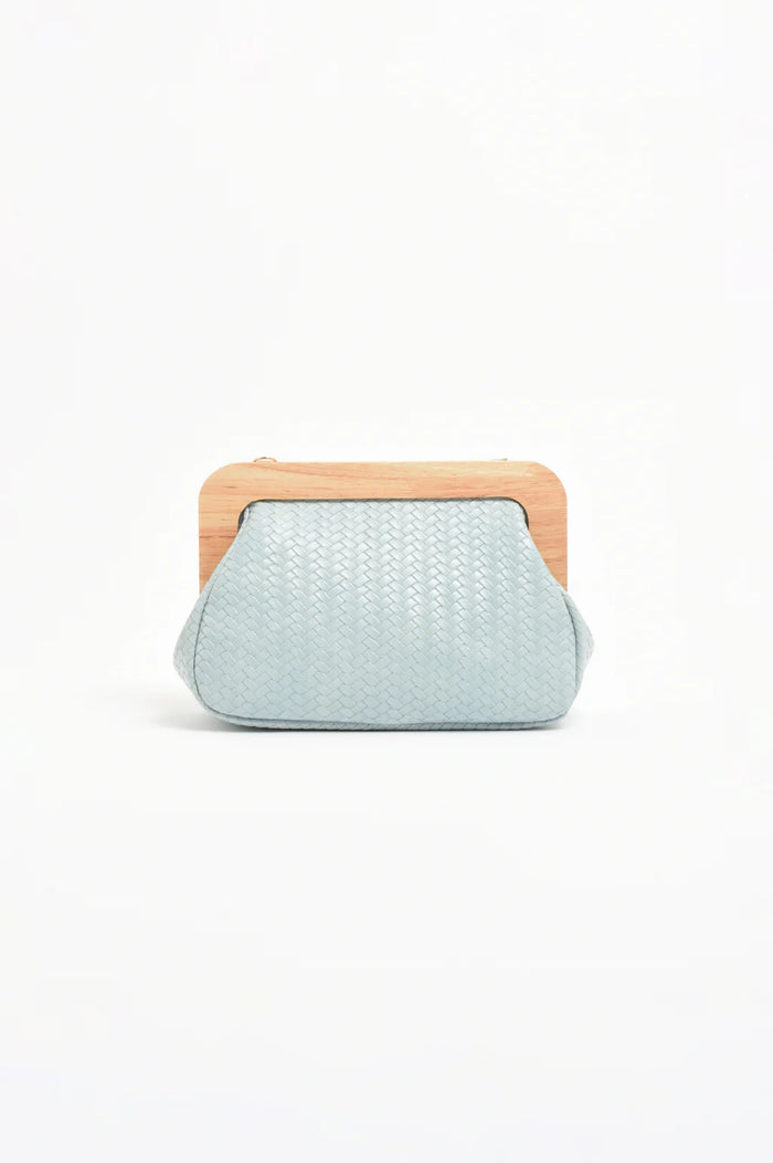 Kimmi Timber Frame Weave Clutch - Blue