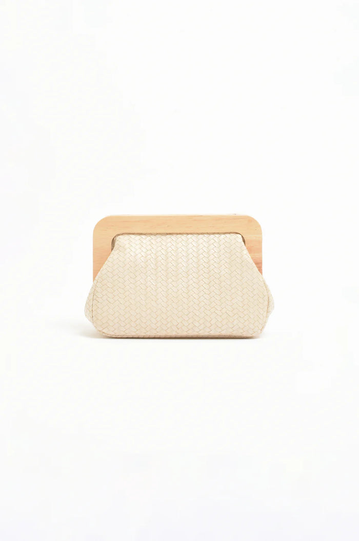 Kimmi Timber Frame Weave Clutch - Nude