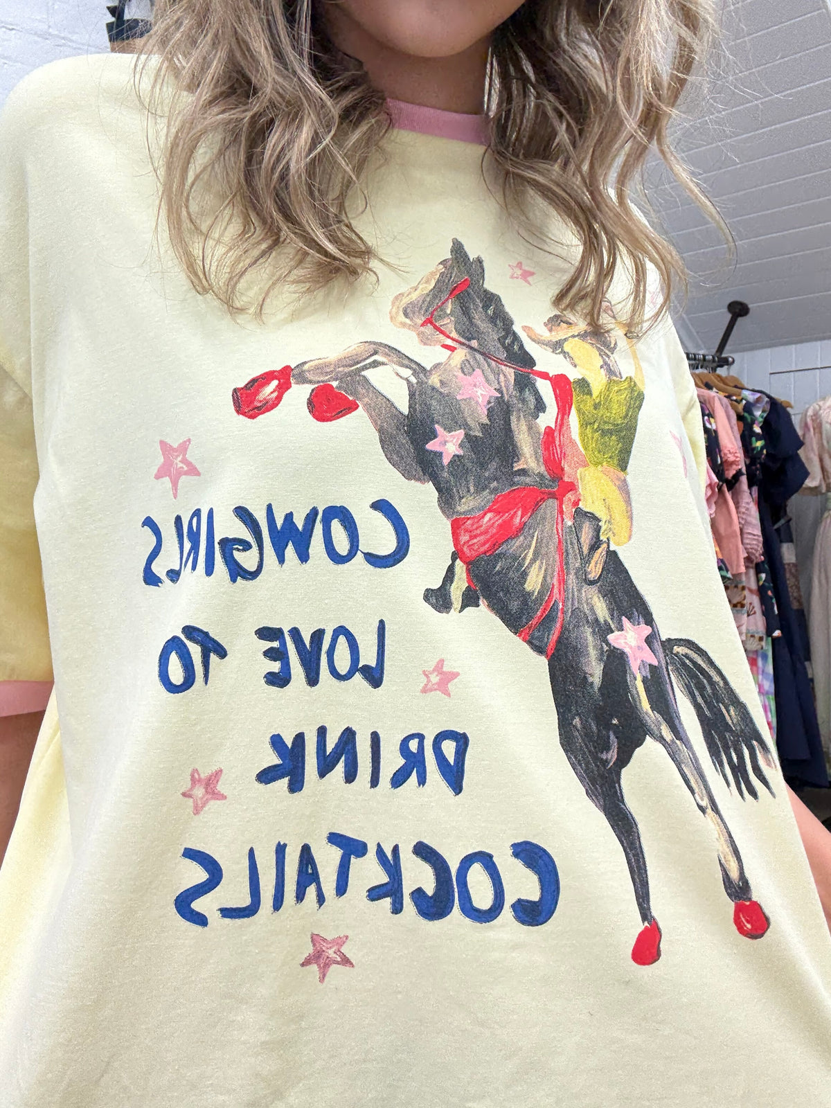 Cowgirls & Cocktails Oversized Tee - Yellow